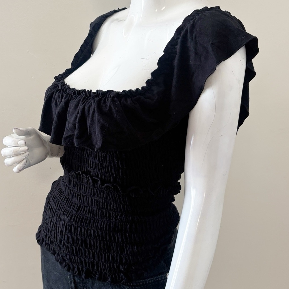 Vintage Moda International Victoria’s Secret Brand Black Ruffled & Smocked Tank - Picture 2 of 5